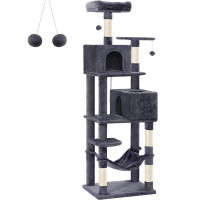 FEANDREA Ansamblu de joaca pentru pisici, tip copac, cu 1 culcus, 1 hamac si 2 ascunzatoare, 60x49x191cm, gri inchis FEANDREA Ansamblu de joaca pentru pisici, tip copac, cu 1 culcus, 1 hamac si 2 ascunzatoare, 60x49x191cm, gri inchis