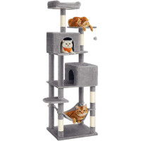 FEANDREA Ansamblu de joaca pisici, tip copac, culcus, ascunzatoare, hamac, 60x49x191 cm, gri FEANDREA Ansamblu de joaca pisici, tip copac, culcus, ascunzatoare, hamac, 60x49x191 cm, gri