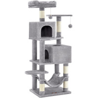 FEANDREA Ansamblu de joaca pisici, tip copac, culcus, ascunzatoare, hamac, 49x40x155 cm, gri