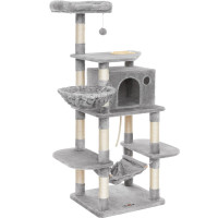 FEANDREA Ansamblu de joaca pentru pisici, tip copac, cu culcus si ascunzatoare, 55x50x164cm, gri deschis FEANDREA Ansamblu de joaca pentru pisici, tip copac, cu culcus si ascunzatoare, 55x50x164cm, gri deschis