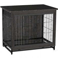 FEANDREA Cusca mobilier pentru caini mari, masa laterala cu 2 usi si tava detasabila, otel si PAL, 112x75x80 cm, negru