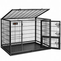 FEANDREA Cusca metalica pentru caini de 32-42 kg, structura din otel ranforsat, usa mare pentru acces, usa mica pentru hranire si deschidere superioar