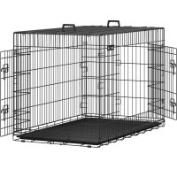 FEANDREA Cusca pentru animale, 2 usi, pliabila din metal, tava detasabila, XXL, 122x75x81cm, negru