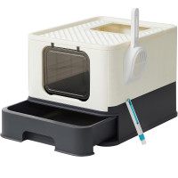 FEANDREA Litiera pentru pisici cu capac, tava extensibila, pentru pisici de pana la 15 kg, 54x43x38cm, bej negru FEANDREA Litiera pentru pisici cu capac, tava extensibila, pentru pisici de pana la 15 kg, 54x43x38cm, bej negru