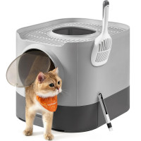 FEANDREA Litiera pisici XL cu 2 cai de acces, tava glisanta curaare rapida, 54x43x40 cm, gri FEANDREA Litiera pisici XL cu 2 cai de acces, tava glisanta curaare rapida, 54x43x40 cm, gri