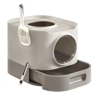 FEANDREA Litiera pentru pisici XXL cu capac, tava extensibila si accesorii incluse, din plastic PP, 54x43x40 cm, gri deschis FEANDREA Litiera pentru pisici XXL cu capac, tava extensibila si accesorii incluse, din plastic PP, 54x43x40 cm, gri deschis