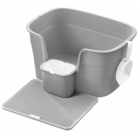 FEANDREA Litiera pisici XL cu pereti inalti, colector de nisip si cutie depozitare, 64x44x33 cm, gri FEANDREA Litiera pisici XL cu pereti inalti, colector de nisip si cutie depozitare, 64x44x33 cm, gri