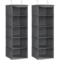 SONGMICS Set 2 bucati organizatoare suspendate pentru dulap, 5 rafturi, pliabil, 30x30x90 cm, gri