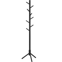 VASAGLE Cuier lemn masiv 47x47x175 cm, 8 carlige si inaltime reglabila, baza triunghiulara, negru VASAGLE Cuier lemn masiv 47x47x175 cm, 8 carlige si inaltime reglabila, baza triunghiulara, negru