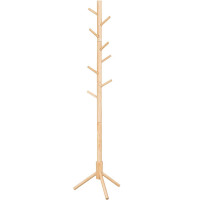 VASAGLE Cuier lemn masiv 47x47x175 cm, 8 carlige si inaltime reglabila, baza triunghiulara, natur VASAGLE Cuier lemn masiv 47x47x175 cm, 8 carlige si inaltime reglabila, baza triunghiulara, natur