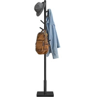 VASAGLE Cuier pentru haine, din lemn masiv, tip pom, cu 8 carlige, baza patrata, 175cm, negru VASAGLE Cuier pentru haine, din lemn masiv, tip pom, cu 8 carlige, baza patrata, 175cm, negru