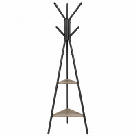 VASAGLE Cuier de podea cu carlige pentru haine, palarii si genti, 2 rafturi pentru depozitare, design industrial compact pentru hol si dressing, struc