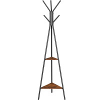 VASAGLE Cuier metalic, cu ​​2 rafturi MDF, inaltime 179cm, stil industrial, maro rustic si negru