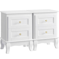 VASAGLE Set de 2 noptiere din MDF, cu sertare, 39x31x53 cm, alb
