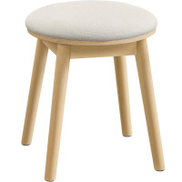 SONGMICS Taburet rotund boho cu picioare din lemn si sezut moale, 37x37x43 cm, alb crem