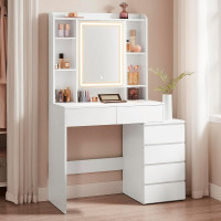 VASAGLE Masa de toaleta Kailyn, oglinda LED cu iluminare reglabila, 6 sertare, 40x98x145 cm, alb