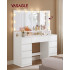 VASAGLE Masa de toaleta Kailyn cu oglinda tripla, 11 becuri LED, 9 sertare, prize si USB, taburet inclus, 107x40x144 cm, alb [2]