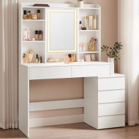 VASAGLE Masa de toaleta cu oglinda, iluminare LED reglabila, 6 sertare, 118x40x145 cm, alb VASAGLE Masa de toaleta cu oglinda, iluminare LED reglabila, 6 sertare, 118x40x145 cm, alb