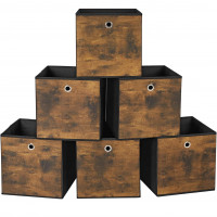 SONGMICS Set 6 cutii de depozitare, pliabile cu maner, material textil si oxford, 30x30x30 cm, maro rustic