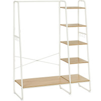 VASAGLE Raft pentru haine cu suport pentru pantofi, 5 polite, 6 carlige laterale, 45x120x160cm, alb