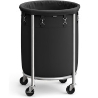 SONGMICS Cos de rufe rotund cu roti, cadru din otel, sac de rufe detasabil, 110 litri, negru