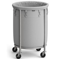 SONGMICS Cos de rufe rotund cu roti, cadru din otel, sac de rufe detasabil, 110 litri, gri SONGMICS Cos de rufe rotund cu roti, cadru din otel, sac de rufe detasabil, 110 litri, gri