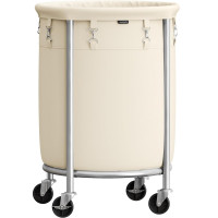 SONGMICS Cos de rufe rotund cu roti, cadru din otel, sac de rufe detasabil, 110 litri, bej SONGMICS Cos de rufe rotund cu roti, cadru din otel, sac de rufe detasabil, 110 litri, bej