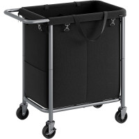 SONGMICS Cos de rufe cu roti, cadru din otel, sac detasabil cu 2 compartimente, 140 litri, 69x39x81cm, negru SONGMICS Cos de rufe cu roti, cadru din otel, sac detasabil cu 2 compartimente, 140 litri, 69x39x81cm, negru