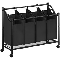 SONGMICS Cos de rufe mobil cu 4 saci detasabili cu manere, 180 litri, cadru metalic, 105x39x81 cm, negru SONGMICS Cos de rufe mobil cu 4 saci detasabili cu manere, 180 litri, cadru metalic, 105x39x81 cm, negru