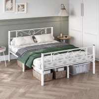 VASAGLE Cadru metalic de pat dublu, 140x190 cm, alb VASAGLE Cadru metalic de pat dublu, 140x190 cm, alb