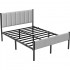VASAGLE Pat tapitat 160x200 cm, cu tablie capitonata, cadru otel, somiera metalica fixa cu sustinere 500 kg, gri deschis [2]