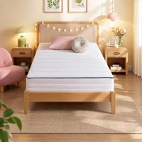 VASAGLE Saltea 90x200 cm cu spuma Memory Gel, 7 zone, doua fete de dormit, husa detasabila si lavabila, fermitate medie H3, alb