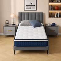 VASAGLE Saltea hibrida cu arcuri impachetate si spuma cu memorie cu gel, 90x200x20 cm, fermitate medie H3, design cu 7 zone cu suport adaptat, albastr