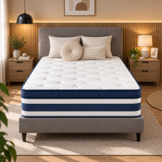 VASAGLE Saltea 90x200x25 cm cu sustinere H3 mediu-ferma, arcuri individuale, spuma Memory Gel, husa respirabila si margini intarite, albastru si alb VASAGLE Saltea 90x200x25 cm cu sustinere H3 mediu-ferma, arcuri individuale, spuma Memory Gel, husa respirabila si margini intarite, albastru si alb