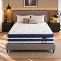 VASAGLE Saltea 140x200x25 cm cu sustinere H3 mediu-ferma, arcuri individuale, spuma Memory Gel, husa respirabila si margini intarite, albastru si alb