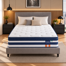 VASAGLE Saltea 140x200x25 cm cu sustinere H3 mediu-ferma, arcuri individuale, spuma Memory Gel, husa respirabila si margini intarite, albastru si alb VASAGLE Saltea 140x200x25 cm cu sustinere H3 mediu-ferma, arcuri individuale, spuma Memory Gel, husa respirabila si margini intarite, albastru si alb