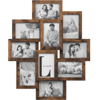 SONGMICS Rama foto de perete din MDF, colaj de 10 fotografii, 60x49cm, maro rustic