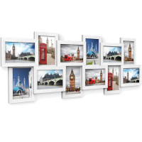 SONGMICS Rama foto de perete din MDF cu sticla, colaj de 12 fotografii, 89x33cm, alb gri SONGMICS Rama foto de perete din MDF cu sticla, colaj de 12 fotografii, 89x33cm, alb gri
