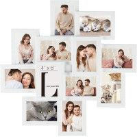 SONGMICS Rama foto de perete din MDF cu sticla, colaj de 12 fotografii, 63x63cm, alb SONGMICS Rama foto de perete din MDF cu sticla, colaj de 12 fotografii, 63x63cm, alb