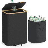SONGMICS Cos colector pentru sticle si doze, 95 L, capacitate 200 de doze, orificiu cu inchidere automata pentru introducere rapida, sac interior deta