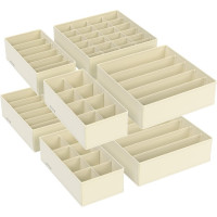 SONGMICS Organizator lenjerie set 8 cutii pliabile din material textil, pentru sertare si dulap, bej