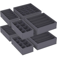 SONGMICS Organizatoare dulap sau sertar, set 8 cutii de depozitare a lenjeriei de corp, pliabile, 64x48x10cm, gri SONGMICS Organizatoare dulap sau sertar, set 8 cutii de depozitare a lenjeriei de corp, pliabile, 64x48x10cm, gri