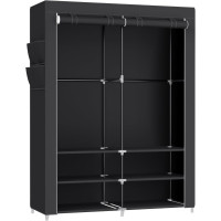 SONGMICS Dulap textil garderoba, 2 compartimente haine cu rafturi, cadru metalic, 127x45x176 cm, negru SONGMICS Dulap textil garderoba, 2 compartimente haine cu rafturi, cadru metalic, 127x45x176 cm, negru