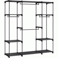 SONGMICS Dulap portabil pentru haine cu 4 bare de suspendare si rafturi, structura metalica, 151x43x166 cm, negru