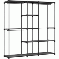SONGMICS Dulap portabil pentru haine cu 3 bare de suspendare si rafturi, structura metalica, 43x182x182 cm, negru