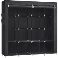 SONGMICS Garderoba din material textil, dulap portabil, cu rafturi si sina de agatat, 170x45x167cm, negru SONGMICS Garderoba din material textil, dulap portabil, cu rafturi si sina de agatat, 170x45x167cm, negru