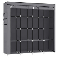 SONGMICS Garderoba din material textil, dulap portabil, cu rafturi si sina de agatat, 170x45x167cm, gri SONGMICS Garderoba din material textil, dulap portabil, cu rafturi si sina de agatat, 170x45x167cm, gri