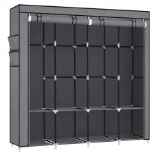 SONGMICS Garderoba din material textil, dulap portabil, cu rafturi si sina de agatat, 170x45x167cm, gri