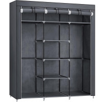 SONGMICS Garderoba pentru depozitarea hainelor, din material textil, cu 3 compartimente, 45x150x175cm, gri