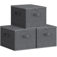 SONGMICS Set 3 cutii de depozitare pliabile, organizatoare pentru dulap, textil, 40x30x25 cm, gri